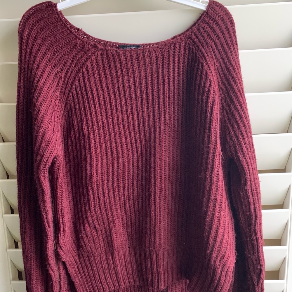 Maroon Burgundy Sweater with Slits on Lower Sides